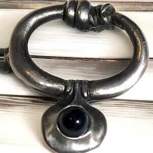 Vtg Eivind Hillestad Signed Norway 801 Pewter Brooch Scarf Fibula Pin Black Onyx